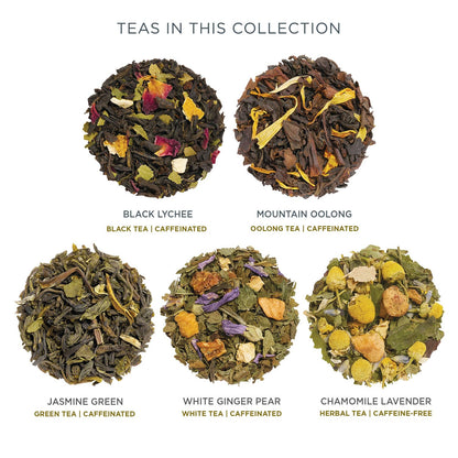 Tea Forte Single Steeps Tea Sampler, Lotus, 15 Pouches | 15 Single Serve Loose Leaf Bags - Premium Handcrafted Tea Blends - Giftable Presentation Box
