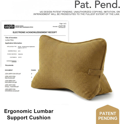 Pat. Pend. Corduroy Lumbar Support Back Pillow for Watching TV, Reading & Gaming, Ergonomic Triangle Support Cushion for Sofa, Armchair & Bed Sitting, Removable Washable Cover, Beige Gray