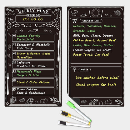 Magnetic Weekly Menu Planner for Fridge: 2 PCS 8x14 Inch Dry Erase Boards with Meal Plan and Grocery List, Dinner Calendar Magnets for Family Kitchen