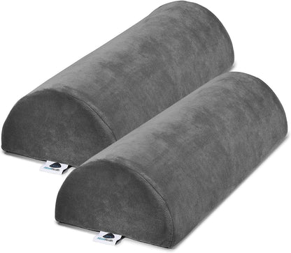 AllSett Health Large Half Moon Bolster Pillow for Legs, Knees, Lower Back and Head, Lumbar Support Pillow for Bed, Sleeping | Semi Roll for Ankle and Foot Comfort - Machine Washable Cover, White
