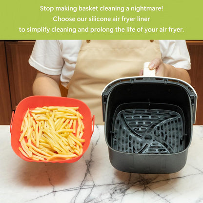 Li&Zhao Silicone Air Fryer Liners Reusable - 2 PCS Square Air Fryer Inserts Air Fryer Accessories 4 to 7 Qt Silicone Liners Basket for Kitchen (Red & Gray)