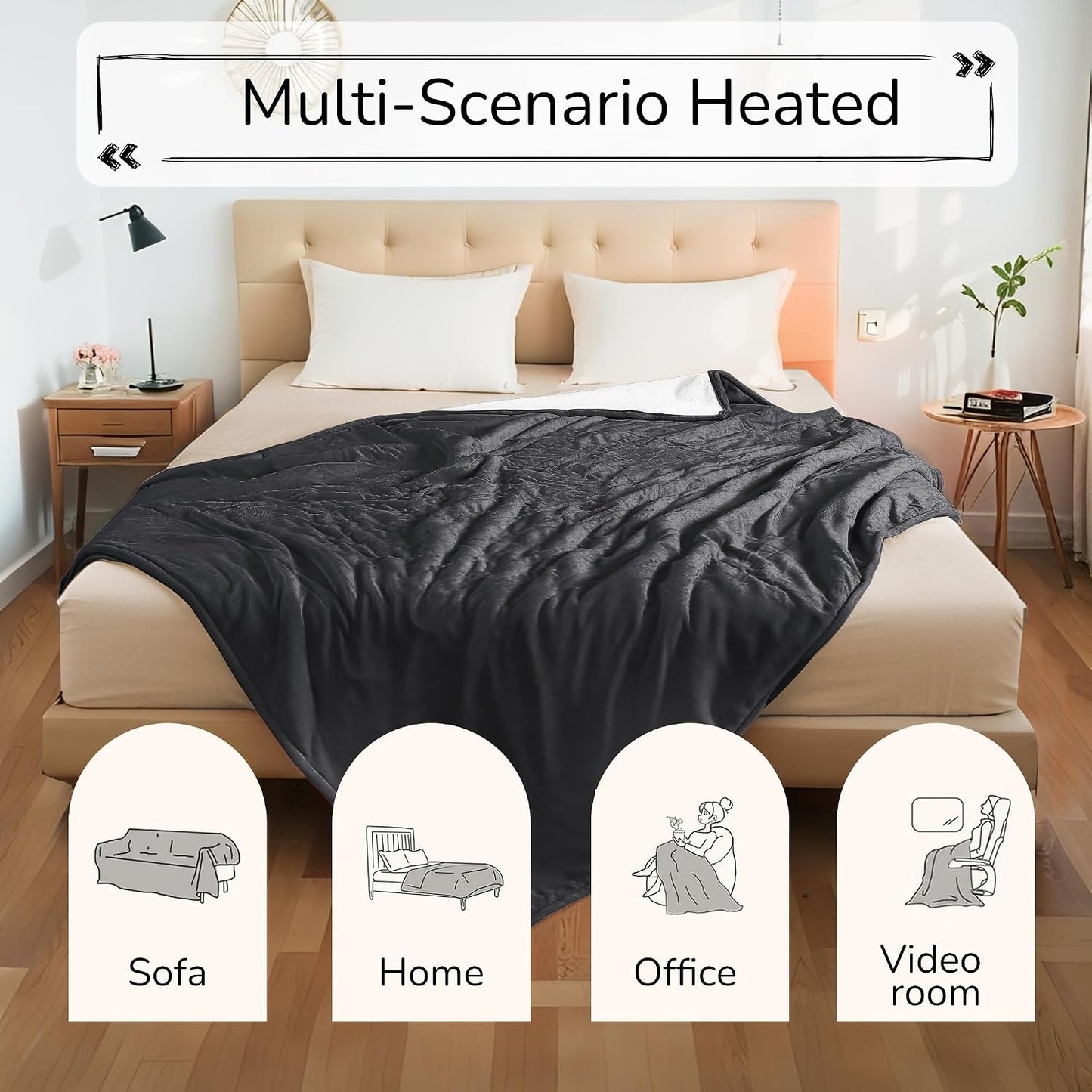 Electric Heated Blanket Full Size 72"x84" – Light Gray | ETL for Safe Overnight, 4 Heat Settings & 10H Auto Off, Dual-Sided Microplush Sherpa for Home Night, Machine washable