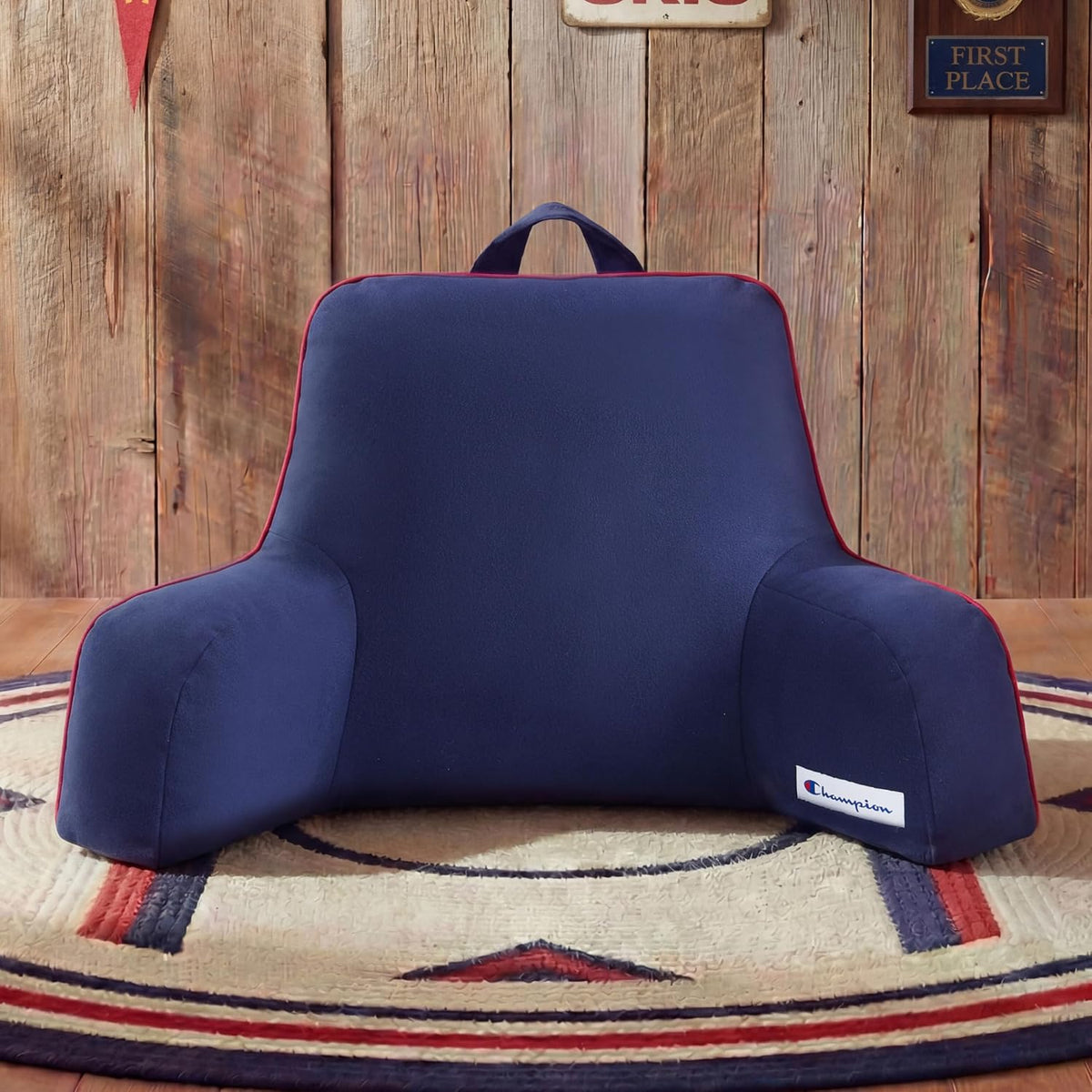Champion Faux Wool Bedrest Pillow, 100% Polyester Cover and Fill, Spot Clean Only, Navy Blue, 29" x 24.5" x 10.5"