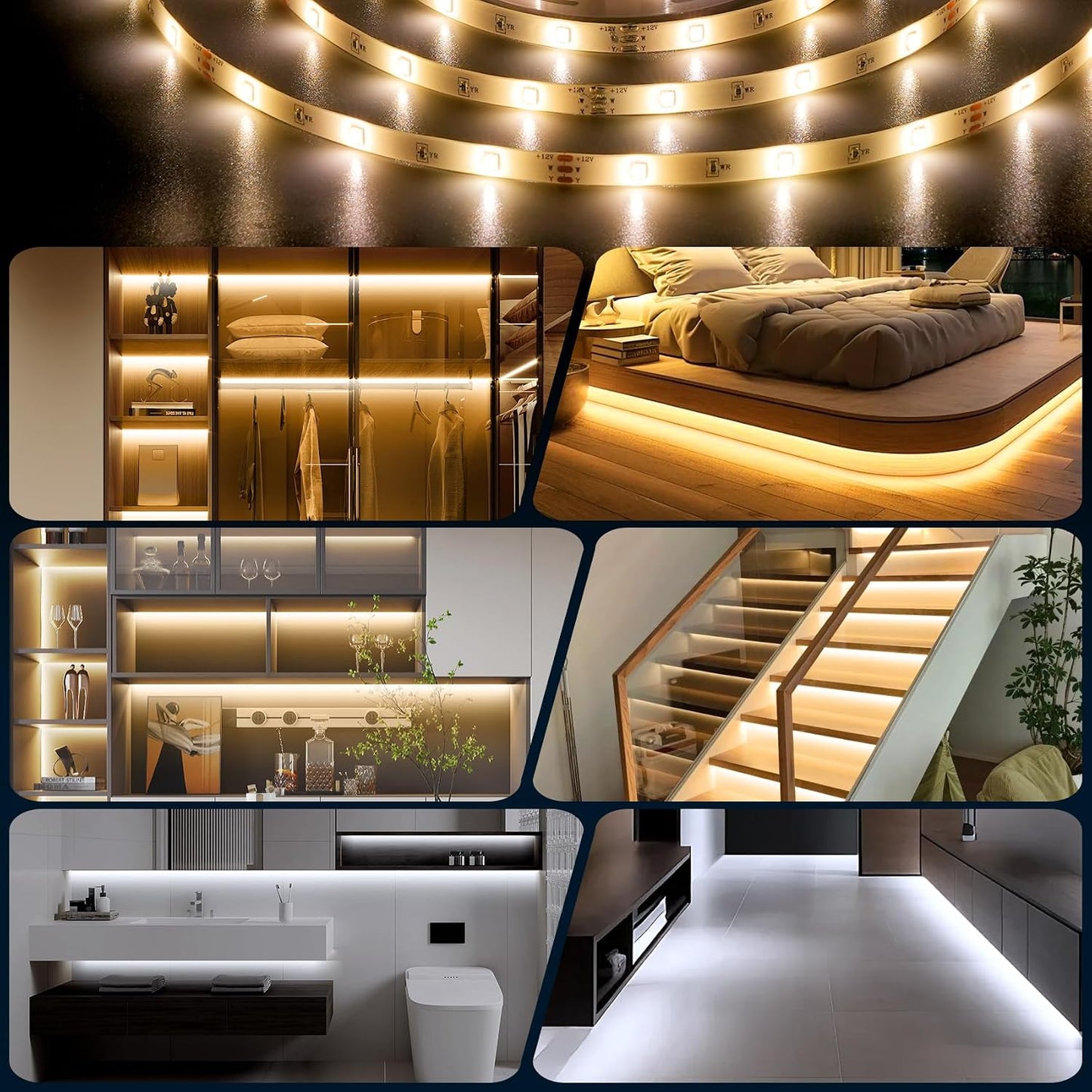 Under Bed Lights Motion Sensor LED Strip, 2 x 6.56ft 3000K-6500K CCT White | Motion Activated LED Strip Lights, Auto-off Timer, IP65 Waterproof, 12V Auto On/Off Night Lighting for Bedroom Cabinet Mirror