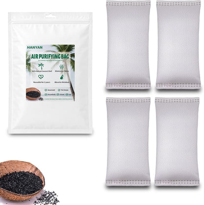 Coconut Shell Charcoal Air Purifying Bags 50g, Removes Odors and Moisture, Nature Fresh Air Purifier Bags, Odor Eliminator for Home, Car, Pets, Bathroom, Basement(4 x 50g)