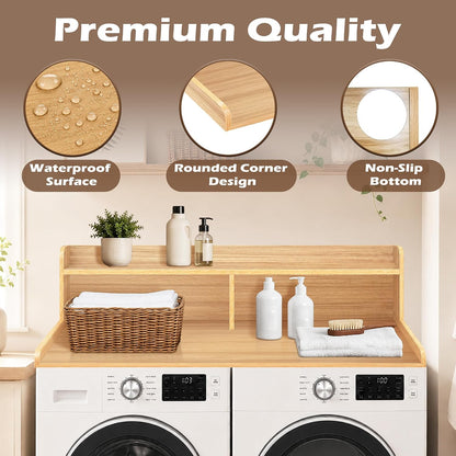 Royxen Laundry Countertop with 2-Tier Shelf Universal Fit, Washer and Dryer Countertop with Storage Space, Shelf Height 11.5 Inches, Solid Wood Core, Walnut