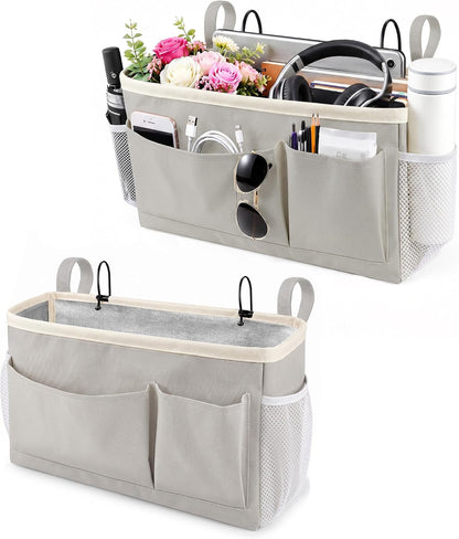 Fab totes Bedside Caddy/Bedside Storage Bag Hanging Organizer for Bunk and Hospital Beds, Dorm Rooms Bed Rails, Can Hold Glasses, Books, Mobile Phones, Keys (1 Pack, Black)