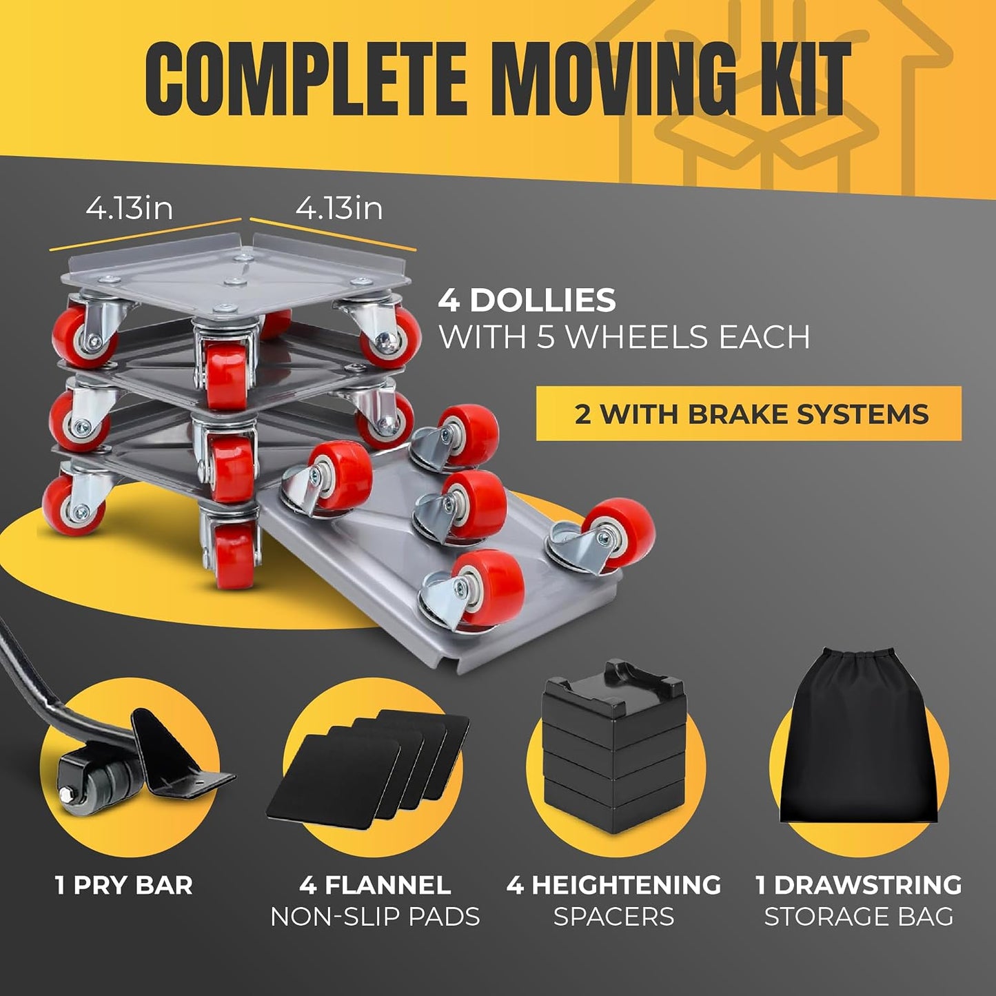 Furniture Moving Dolly Set – Heavy Duty 2300 lb Capacity, 5-Wheel System with Lifter Tool, 360° Swivel Casters, Floor-Safe Design, Includes Gloves & Bag – Move Heavy Items Easily