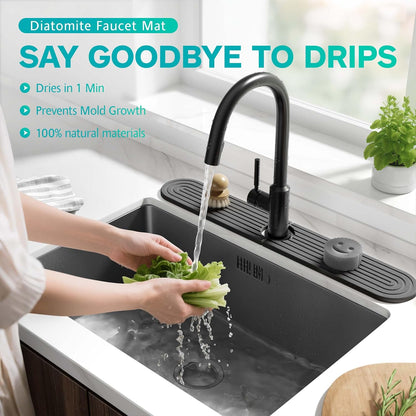 Stone Faucet Mat for Kitchen Sink – Diatomite Fast-Drying Stone Tray, Faucet Mat Sink Splash Guard, Decorative Sink Protector for Kitchen Bathroom Counter (Light Grey, 20''x3.9'')
