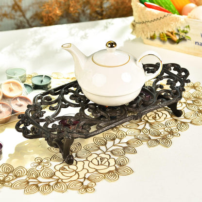 Sungmor Cast Iron Teapot Warmer - Rustic Design with Tealight Holder | Heavy Duty & Decorative Candle Holder Stands for Heat Food Coffee Milk or Tea