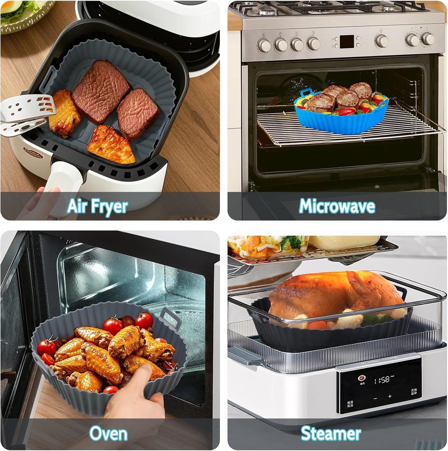 Silicone Air Fryer Liners Reusable 3 PCS, Airfryer Liners, Silicone Air Fryer Basket Liners Square, Food Grade AirFryer Accessories 4-7 QT, Ktchen Gadgets for Pot Oven Liner Baking Tray Pan