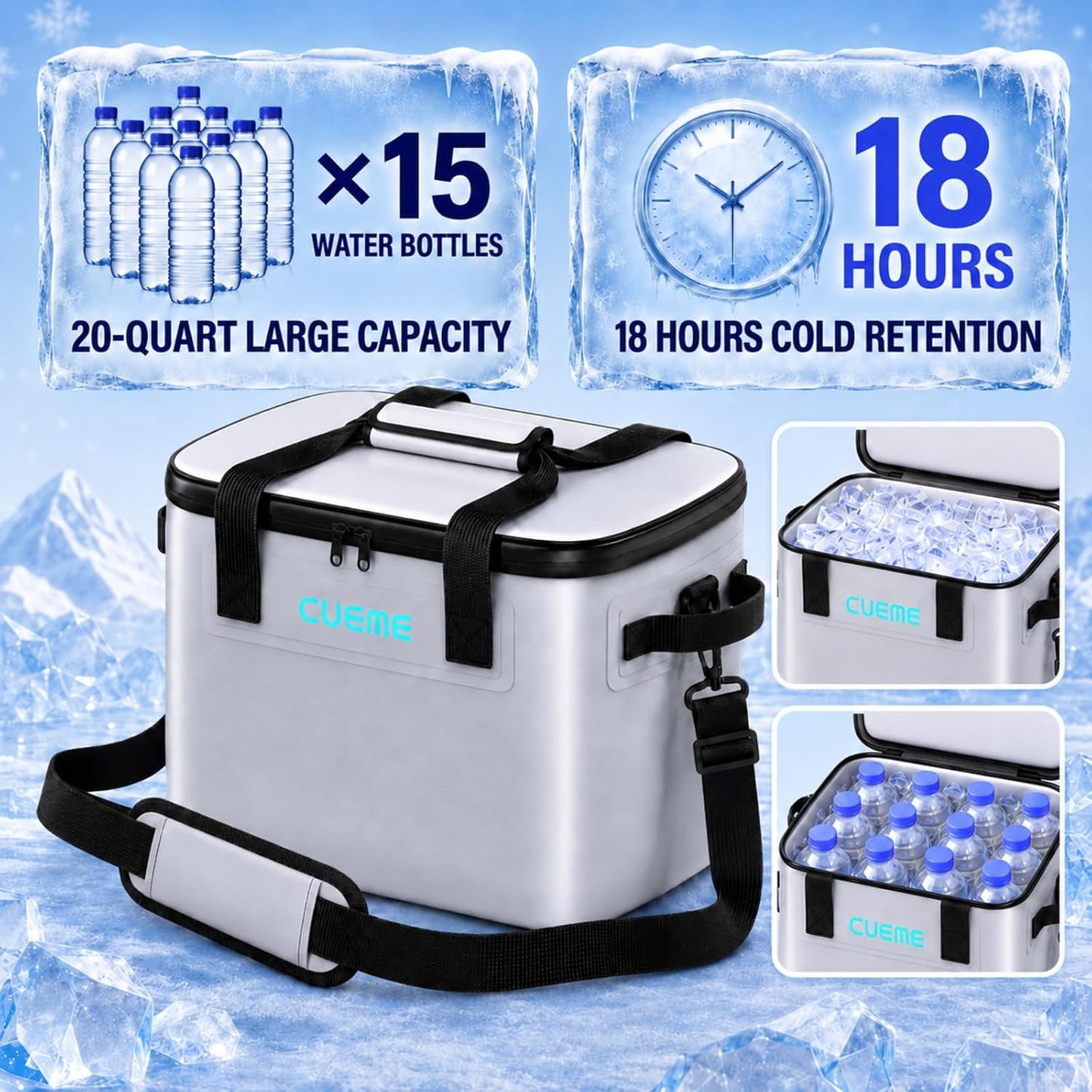 CUEME Ice Machine for Knee After Surgery with Upgraded Strap-Sewn Compression Pad (16.14'' X 14.56''), 20 QT, Programmable Timer Knee Ice Machine, Cold Therapy Machine for Shoulder/Hip/Ankle/Foot