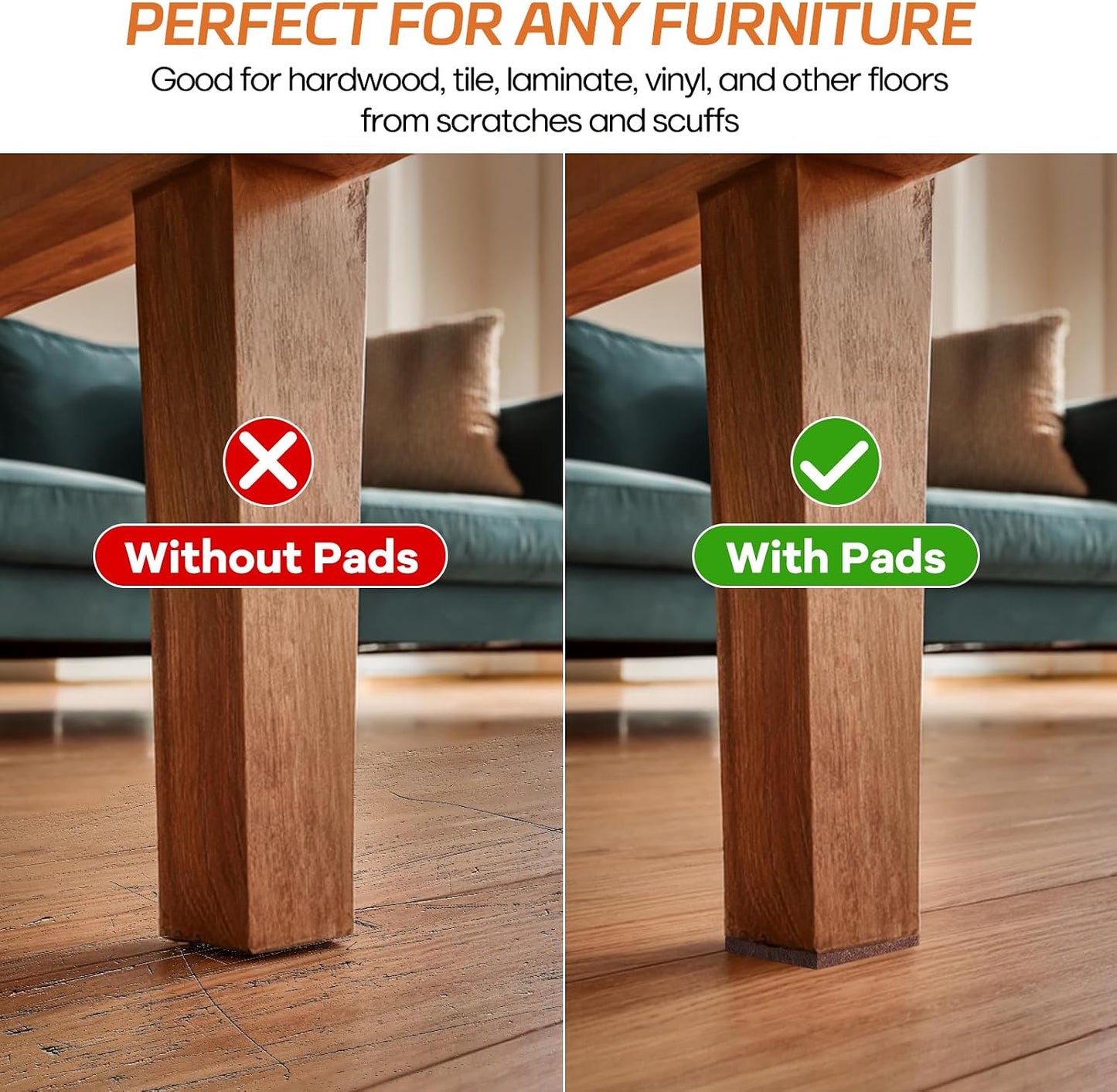 Felt Furniture Pads 10pcs 8" x 6" Adhesive Large Felt Pads, Cuttable | Chair Leg Pads, Hardwood Floor Protectors for Furniture, Black