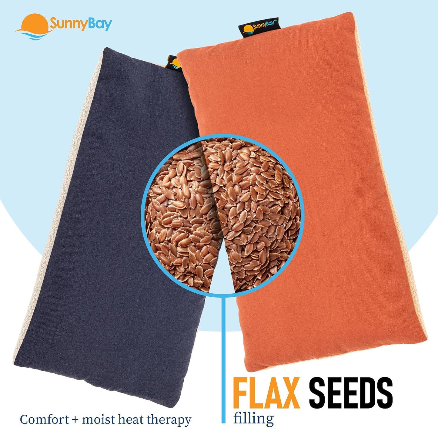 SunnyBay Small Microwave Heating Pad, Microwavable Versatile Cold/Heated Neck and Shoulder Wrap for Back Pain and More, Moist Heat Cotton-Fleece Pad, 6x11 Inches, Navy Blue and Persimmon, Pack of 2