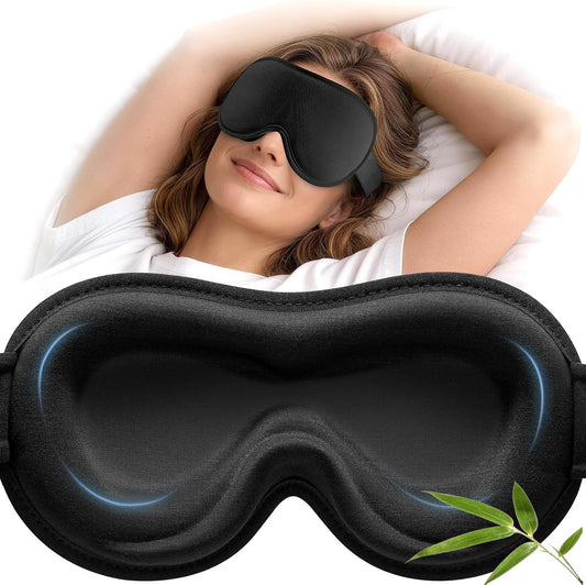 YFONG Sleep Mask Women Men for Lash Extension, Breathable Bamboo Viscose | 3D Blackout Eye Mask for Sleeping, Soft & Zero Pressure Eye Cover, Wider Adjustable Strap & Storage Pouch Blindfold, Black