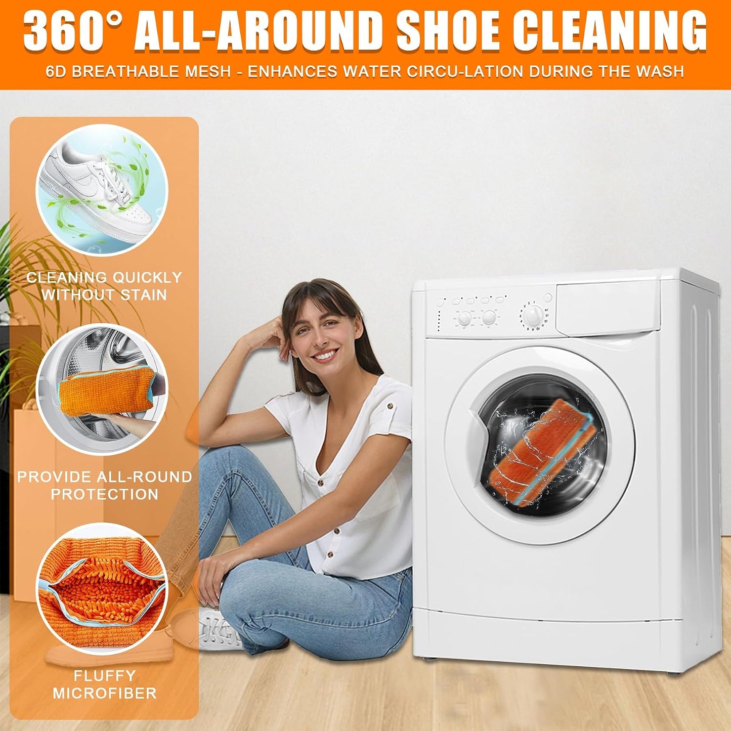 Shoe Washing Machine Bag: Shoes Come Out Clean & Protected during Washing | 2PC Laundry Shoe Bag for Washer and Dryer, Auto-Lock Zipper, Chenille Microfiber Lining, 17 x 7.5 inch, Durable, Yellow