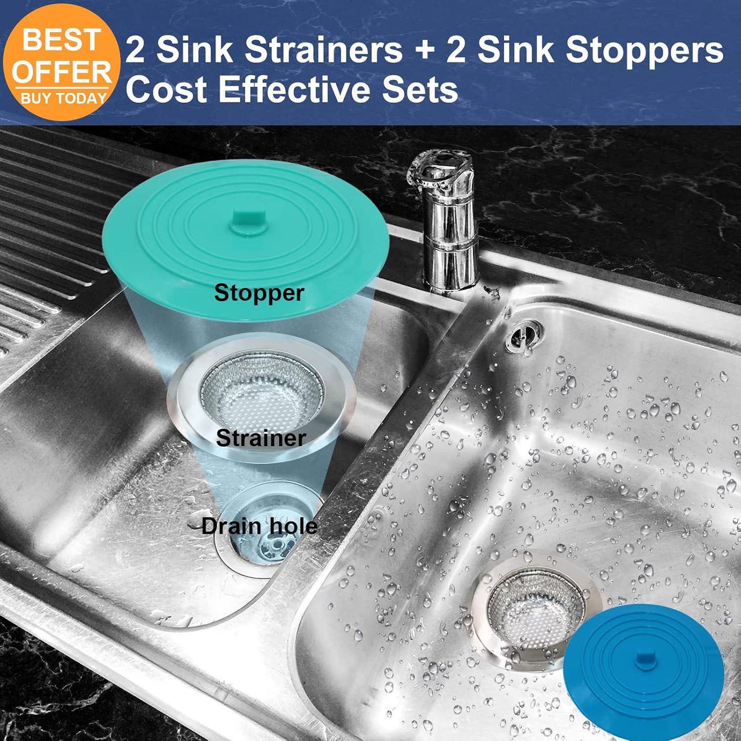 Shower Drain Hair Catcher Tub Stopper, V-TOP Drain Cover for Shower to Catcher Hair, Silicone Bathtub Drain Plug Suit for Bathroom Kitchen and Laundry, 4 Pack