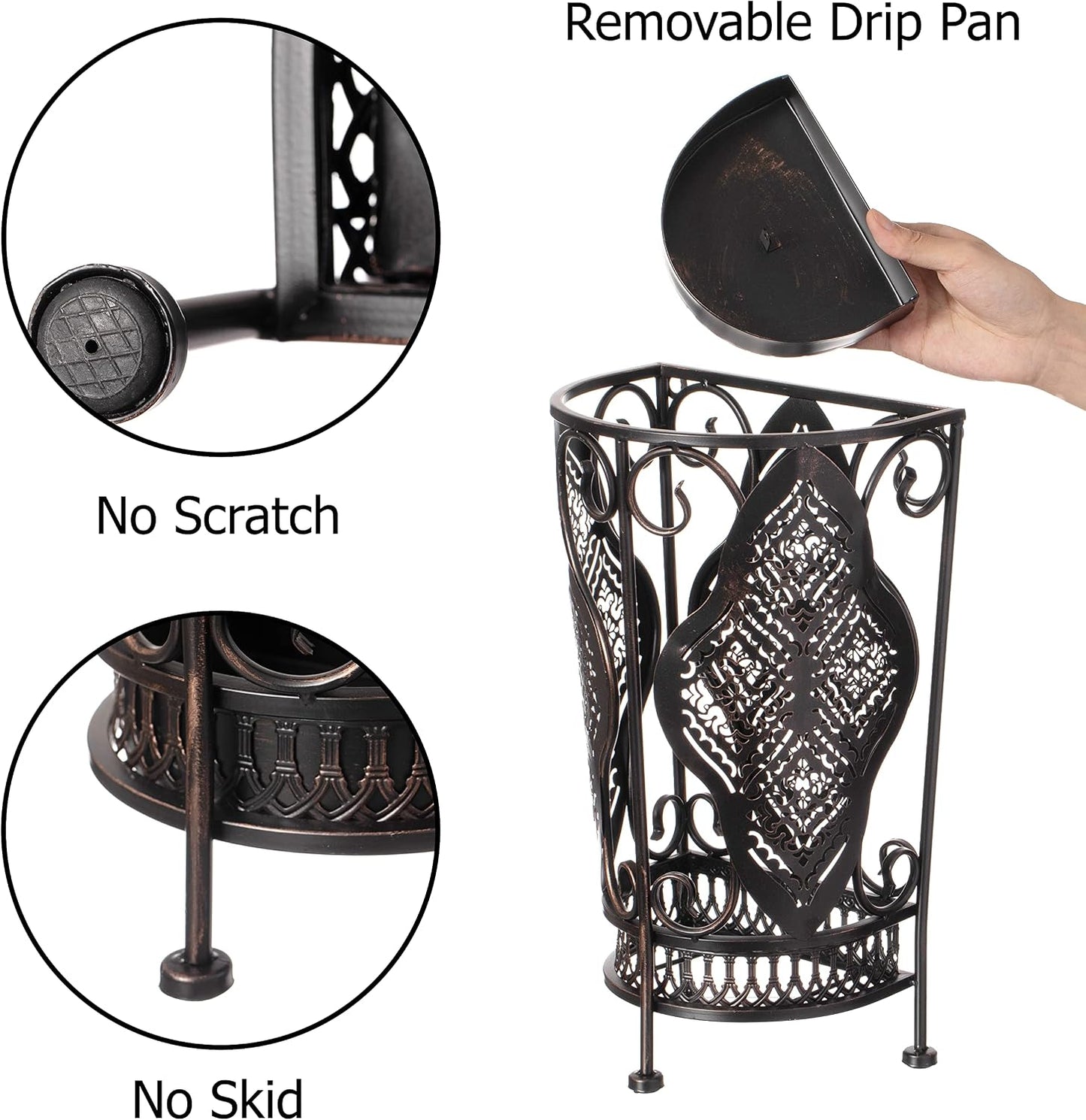 Dualplex Umbrella Holder Umbrella Stand Rack Metal Entry Hallway Décor w/Removable Drip Tray for Home Office Holds Umbrellas Canes Walking Sticks 16" Tall (Square, Antique)