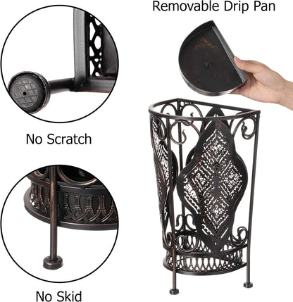 Dualplex Umbrella Holder Umbrella Stand Rack Metal Entry Hallway Décor w/Removable Drip Tray for Home Office Holds Umbrellas Canes Walking Sticks 16" Tall (Square, Antique)
