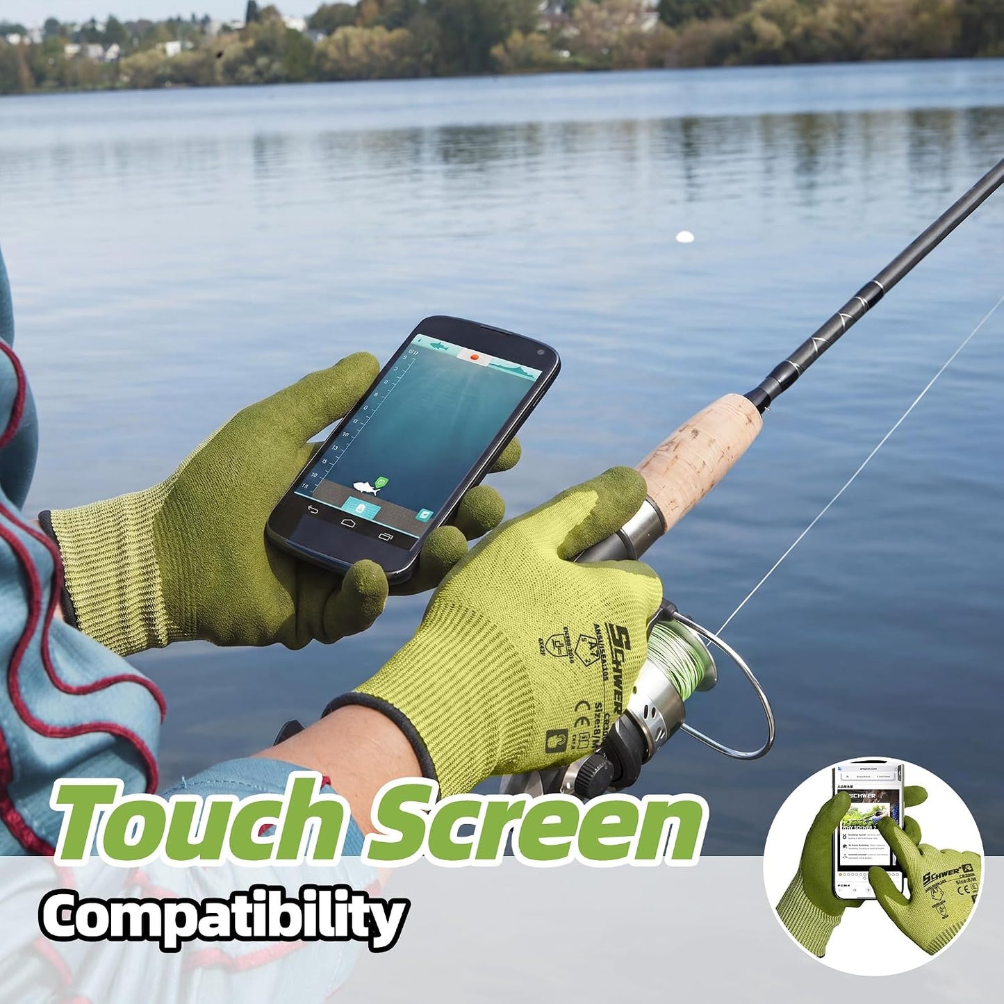 Schwer 2 Pairs A7 Cut Resistant Work Gloves, Touchscreen, CR3027, L | Sandy Nitrile Coated, Superior Grip, Used for Woodworking, Glass Cutting, Construction, Cargo Handling, Gardening, Car Repair