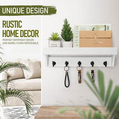 Rebee Vision Key Holder Wall Mount with 5 Hooks for Entryway, Retro Brown | Display Shelf for Plant & Letters, Key Shelf for Hats, Dog Leashes, Mail Organizer, Decorative Entryway & Living Room