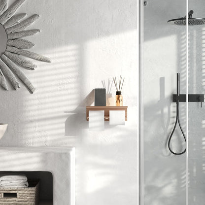 Black Toilet Paper Roll Holder with Shelf Wall Mounted for Bathroom (Black, Double Head)
