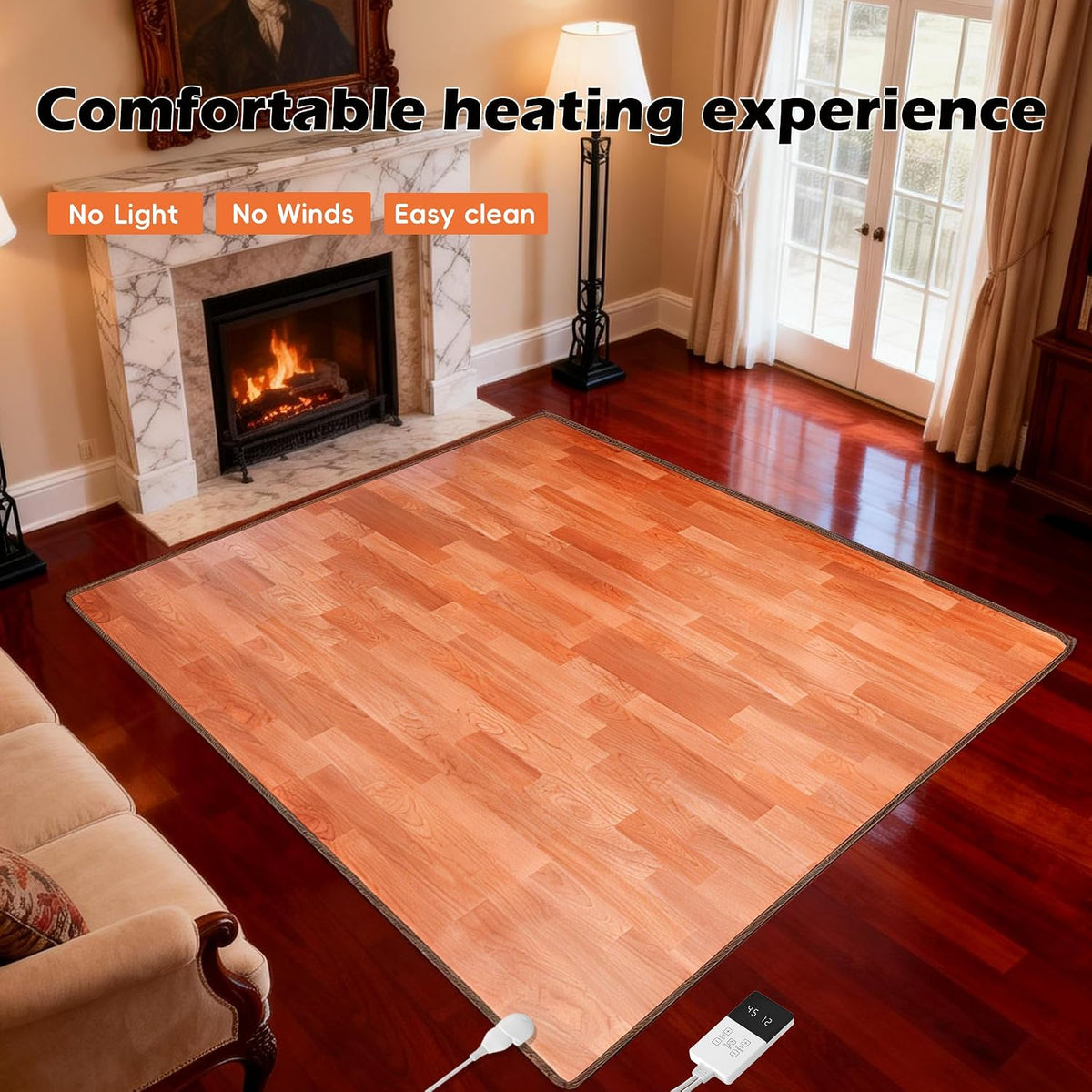 120V Electric Heated Mat Easy Clean PVC Surface Heating Carpet Space Heater Floor Rug with Timer Fast Warm Up for Living Room Office Play Room 600W 39x59 inch NM