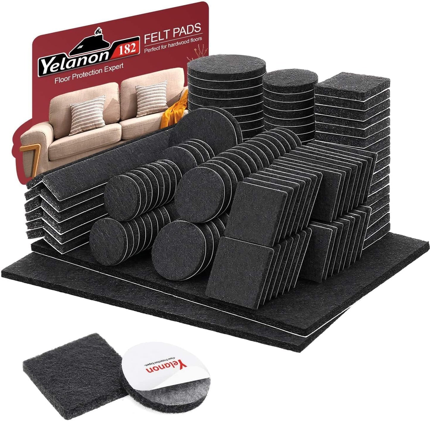 Felt Furniture Pads -182 Pcs Premium Felt Pads for Chair Legs Furniture, Floor Protectors for Hardwood Floors, Black