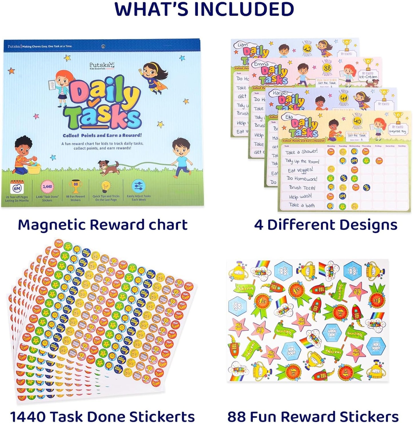 PUTSKA Potty Training and Chore Chart, 26 Boards, 1528 Stickers,Classic
