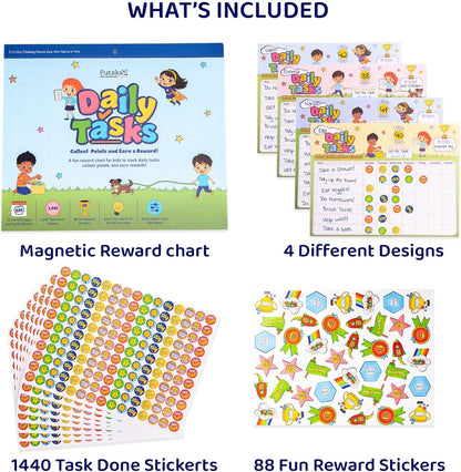 PUTSKA Potty Training and Chore Chart, 26 Boards, 1528 Stickers,Classic