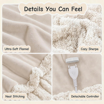 Soypipo Electric Heated Throw Blanket 50"x60", Faux Fur Plush with 4 Heat Settings & 2/4/8/10H Auto Shut-Off, Overheat Protection, Machine Washable, for Office & Chair, Dark Grey
