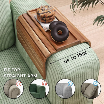 2 Pack Acacia Wood Folding Sofa Arm Tray with Anti-Slip Pad | Couch Armrest Tray,Foldable,for Drinks,Snacks,Phone,Remote Control,Space Saving Storage, No Assembly,Gift box