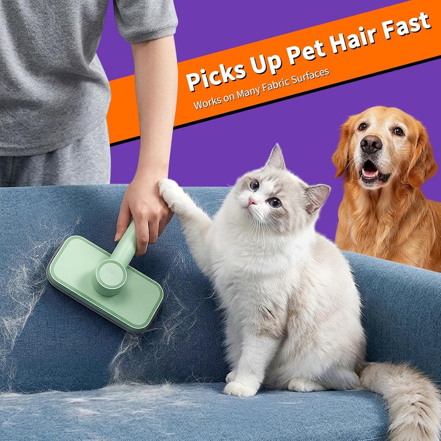 Rundik Pet Hair Removal Tool, Reusable Lint Brush for Multi-Fabric Edge | Upgraded Lint Broom Electrostatic Lint Brush Ideal for Pet Hair Removal, Couch & Bedding Cleaner, Dog & Cat Fur Removal