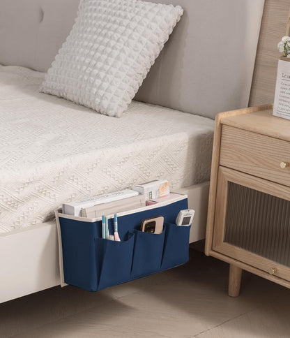 Bedside Caddy/Bedside Storage Organizer Hanging Bag with Three Options,Suitable for home beds, sofas, and dormitory beds—can hold magazines, books, phones, iPads, remote controls. (Gray)