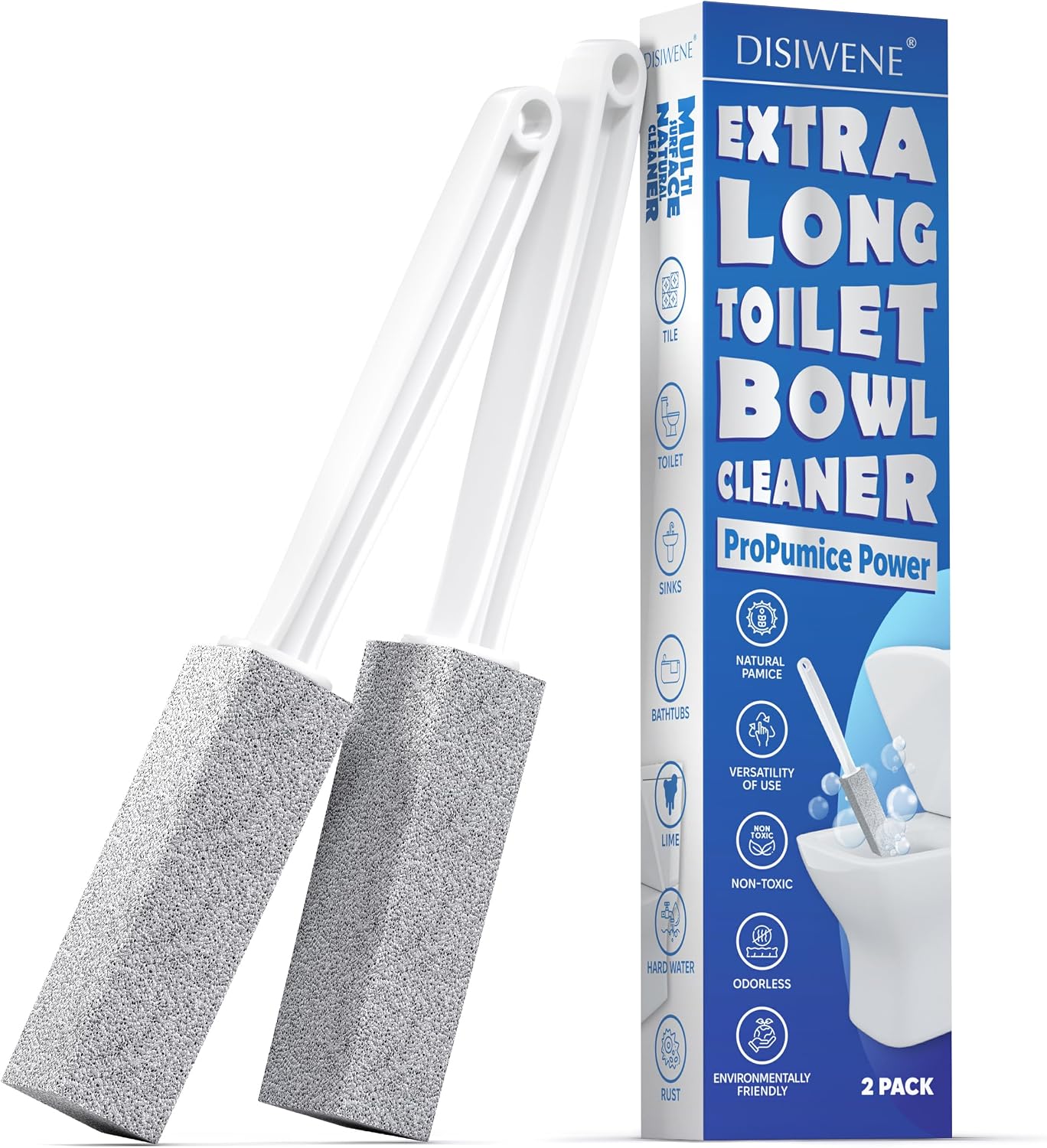 DISIWENE Pumice Cleaning Stone with Handle Toilet Bowl Cleaner Hard Water Ring Remover for Bath/Pool/Kitchen/Household Cleaning (4, 4 Pack with Handle)