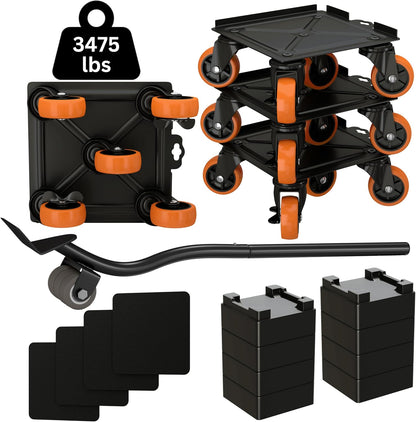 3475lbs Heavy Duty Furniture and Appliance Lifter Jack tool super strong movers rollers mobile pads Sliders with wheels dolly coasters cart kit system set for easy lifting and moving for men and women