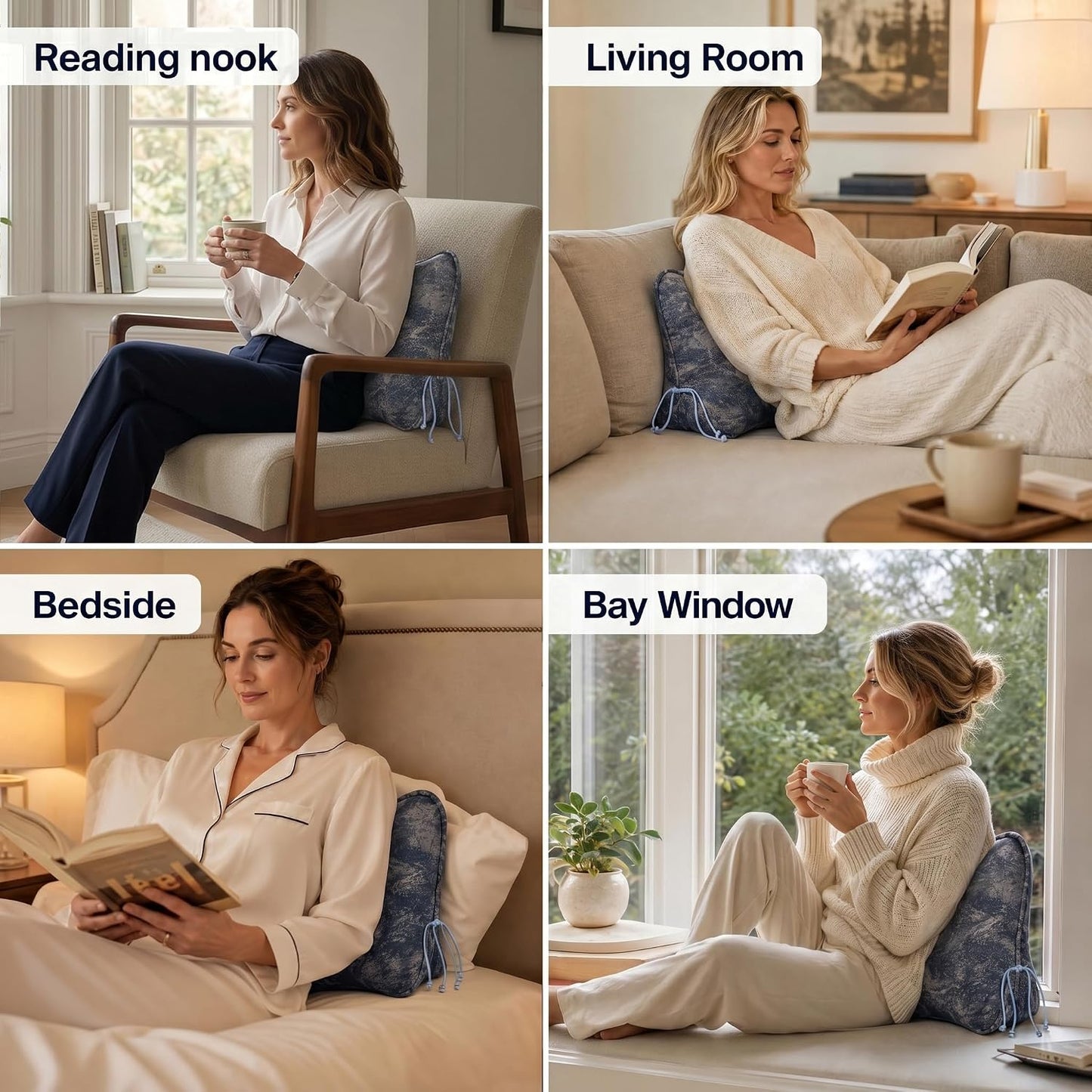 Pat. Pend. Lumbar Support Pillow, Reading Pillow, Moss Green | Back pillow for reading on a couch, sofa, or armchair; triangle cushion with removable, washable cover for lounging