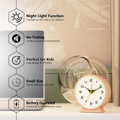 AYRELY® 4.5" Analog Alarm Clock, Small Retro Desk Clock and Table Clock