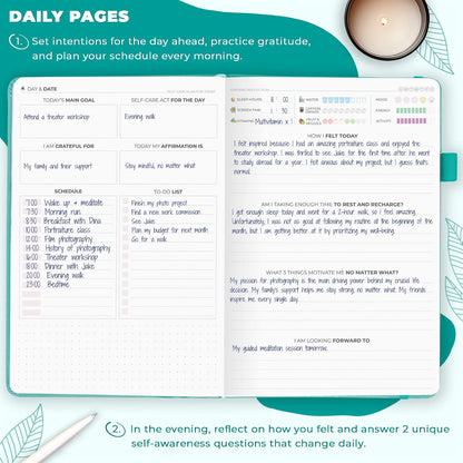 Clever Fox Self-Care Journal for Women, Daily Planner 5.8x8.3 Mystic blue