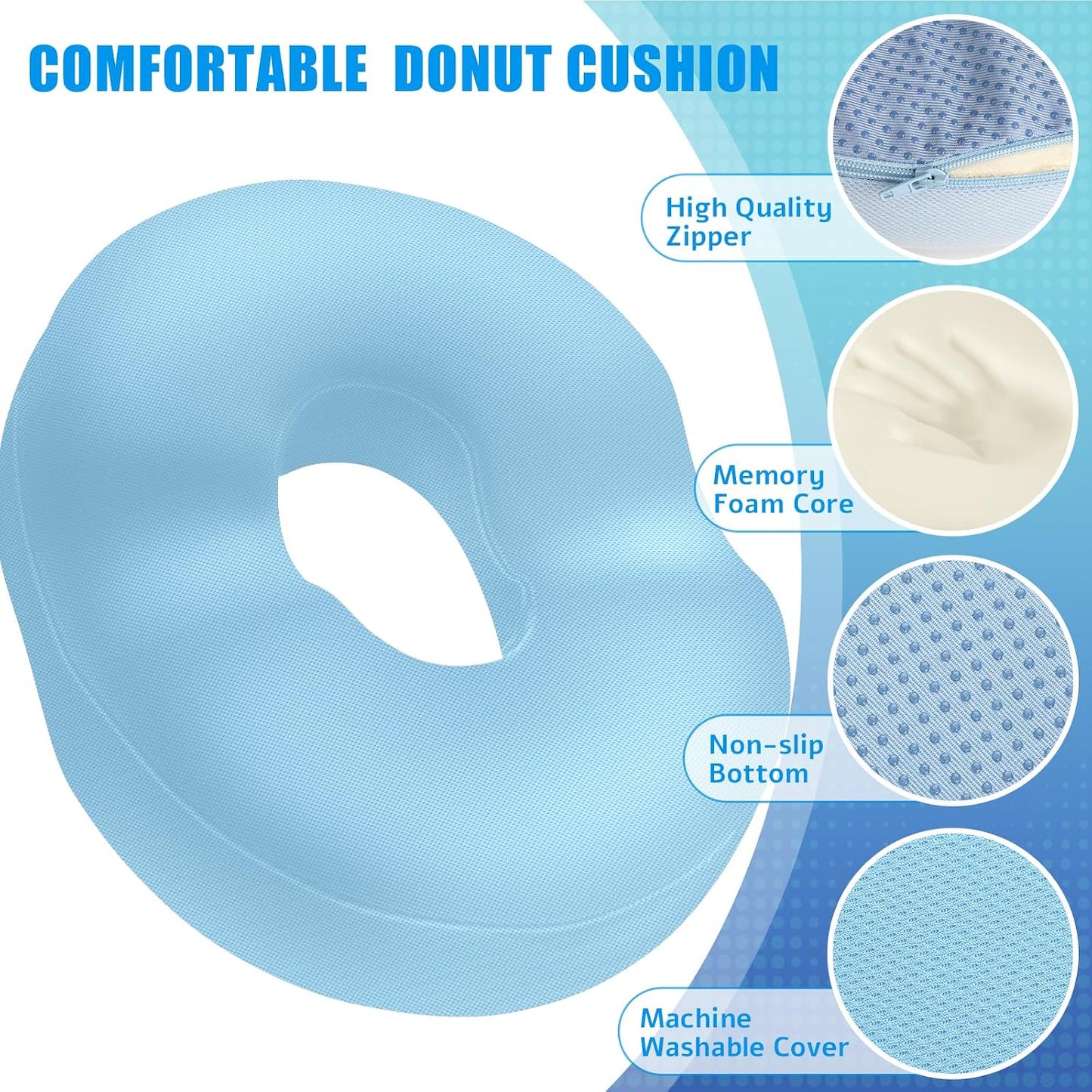 BlissTrends Donut Pillow Seat Cushion, Memory Foam Lifting Cushions(Black) | Donut Chair Cushions for Postpartum Pregnancy & Hemorrhoids,Tailbone Pain Relief Cushion for Office&Home Chairs