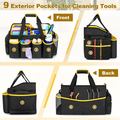 PGmoon Extra-Large Cleaning Caddy Organizer Bag with Handle | Cleaning Supply Tote Bag Built-in Support Boards for Car, Home, Housekeeping Work, Kitchen Cleaning Supplies
