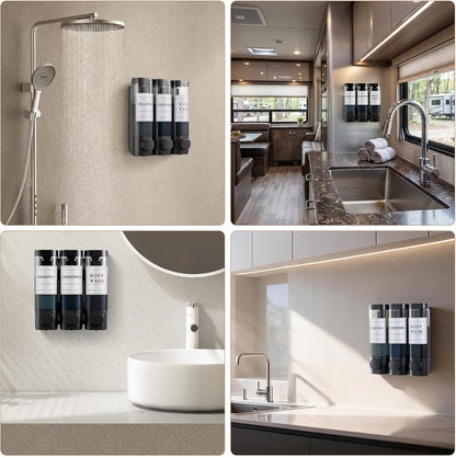 Shampoo and Conditioner Dispenser,Shower Soap Dispenser 3 Chamber No Drill Wall-Mounted Shampoo Dispenser for Shower Wall Mounted Shower Dispenser for Bathroom Hotel Large Capacity,Black