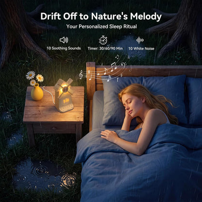 Sunrise Alarm Clock with Rotating Windmill, White Noise Machine for Sleeping with 20 Soothing Sounds, Sound Machine Alarm Clock for Bedrooms Kids Adults, 3-Level Night Light, USB Charger Port