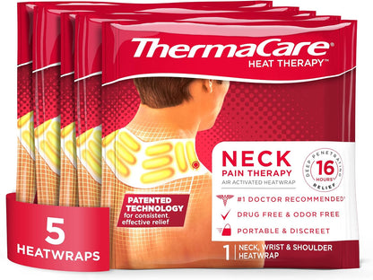 ThermaCare Heat Wraps for Neck & Shoulder Pain Relief - 16-Hour Heat Therapy Heating Pads, Adhesive Heat Patches for Muscle & Joint Pain - Flexible Fit for Comfort & Extended Wear - 5 Count