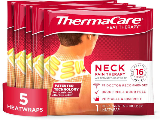 ThermaCare Heat Wraps for Neck & Shoulder Pain Relief - 16-Hour Heat Therapy Heating Pads, Adhesive Heat Patches for Muscle & Joint Pain - Flexible Fit for Comfort & Extended Wear - 5 Count