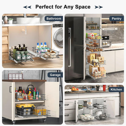 2 Tier Pull Out Cabinet Organizer - 20" W x 22" D Soft Close Slide Out Shelves with Shelf Liners - Pullout Drawers for Kitchen Cabinets, Pantry, Bathroom, Heavy Duty Steel Wire Baskets