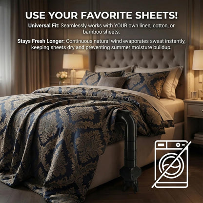 Bed Cooling System (Supports Beds Up to 25.2" Tall), Quiet Bed Fan Under Sheets for Cooling and Sleep, Bedside Fan for Hot Sleepers & Night Sweats Relief