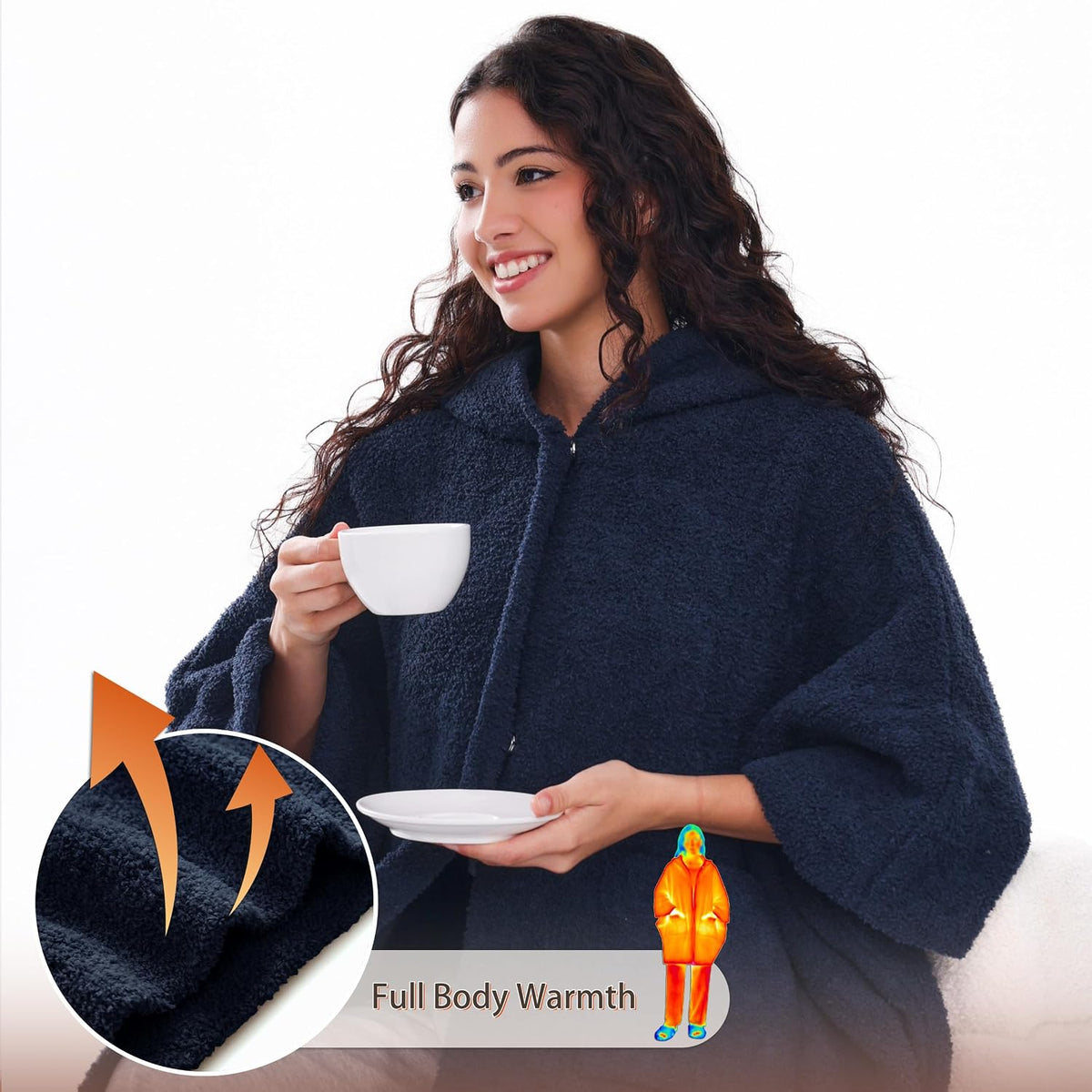 WDCOZY Wearable Blanket Hoodie Poncho Throw Comfy Soft Warm Cape Shawl Cozy Cloak Wrap Hooded with Sleeves For Women Adults