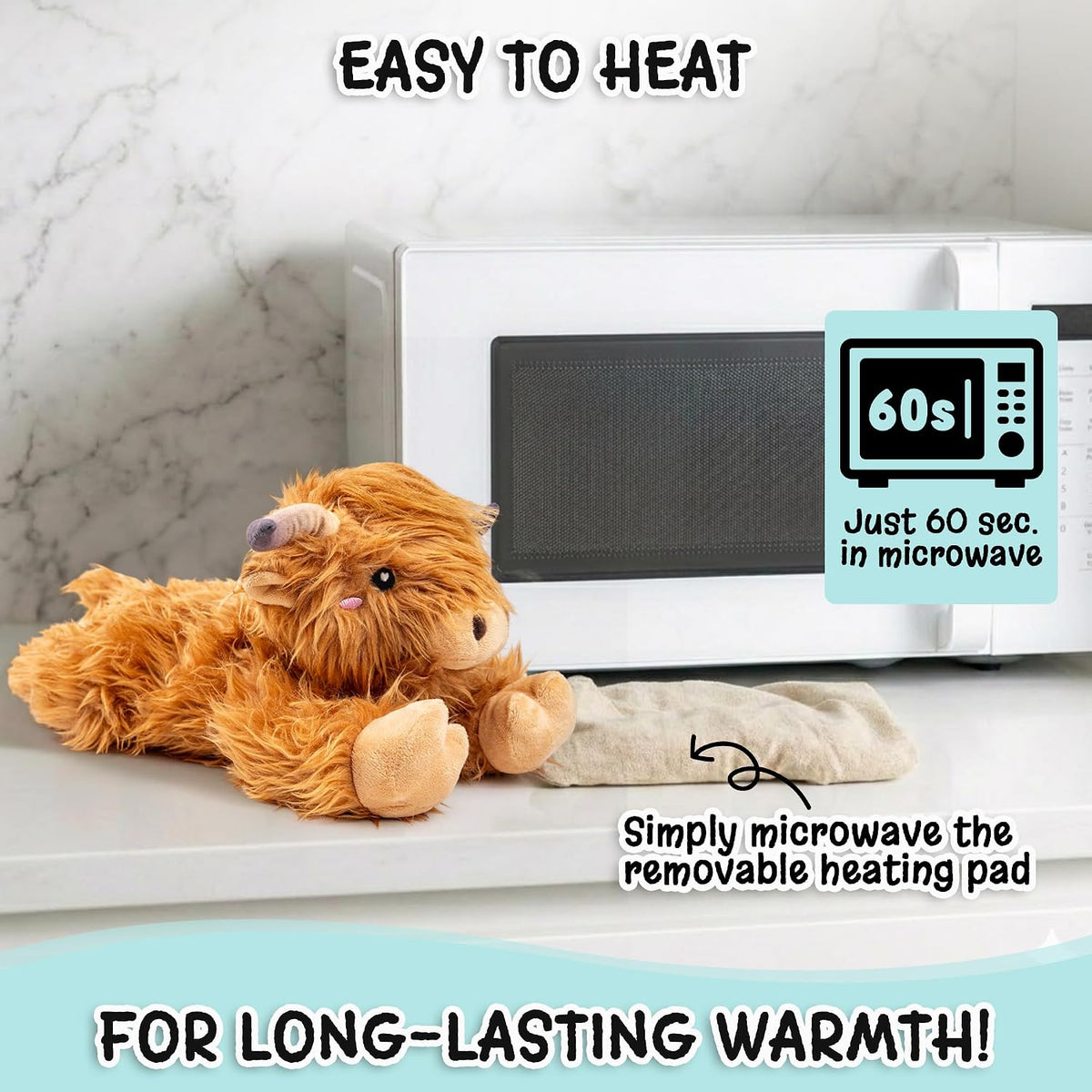Bunny Microwavable & Weighted Stuffed Animals - 1.5 Lbs Unscented Heating Pad for Period Cramps Pain Relief and Anxiety, Cute Bunny Plush Toys Gifts for Women Girls Adults and Kids by Happy Fuel