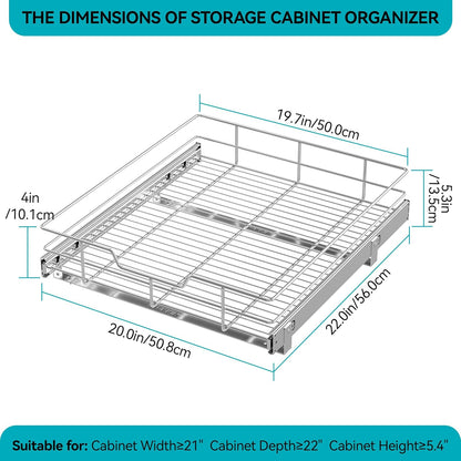 Pull Out Cabinet Organizer 15" W X 22" D, Chromed, Full Slide Out Drawers | For Kitchen Organizers and Storage, Pull Out Drawers For Cabinets Capacity Heavy Duty Caddy, Cabinet Shelves, Bathroom Pantry